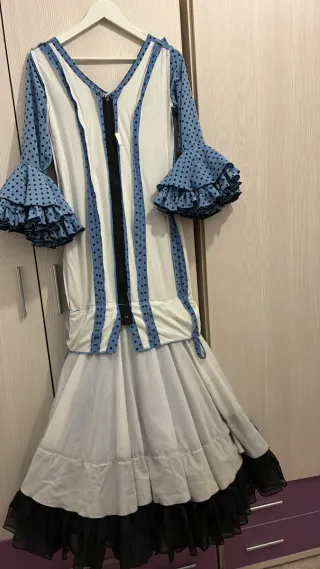 Traje Flamenca Lunares Azul Crespón