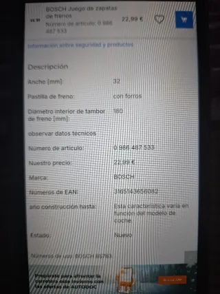 Zapatas freno Citroen/Peugeot