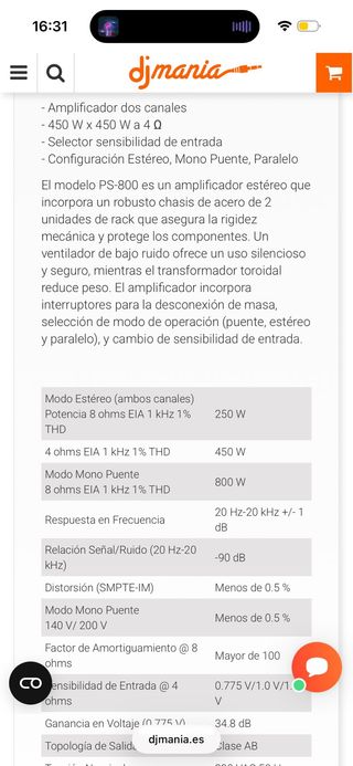 Amplificador DAS PS-800 Negro