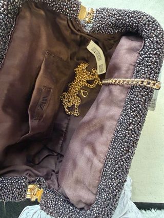 Bolso Zara Flores Bordadas Negro Multicolor.