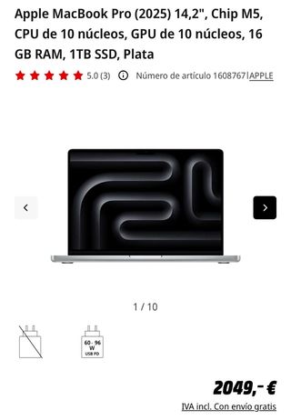 MacBook Pro 14 M5 16GB RAM 1TB SSD Plata