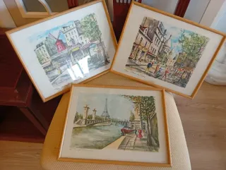 Collezione di 3 quadri Parigi acquerello