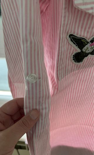 Camisa rosa con mariposas y colibrí
