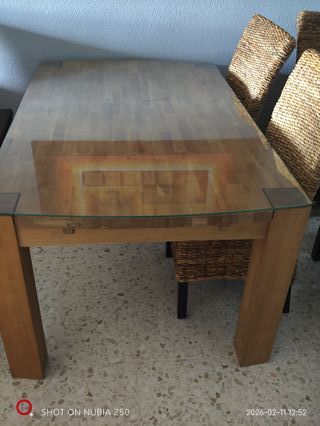 Mesa comedor madera y cristal + 6 sillas