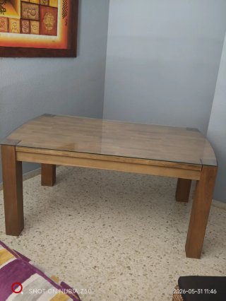 Mesa comedor madera y cristal + 6 sillas