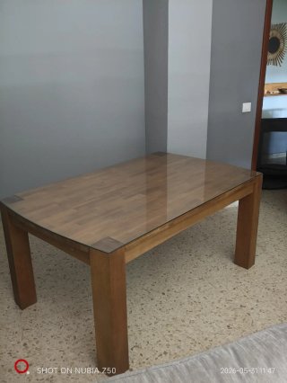 Mesa comedor madera y cristal + 6 sillas