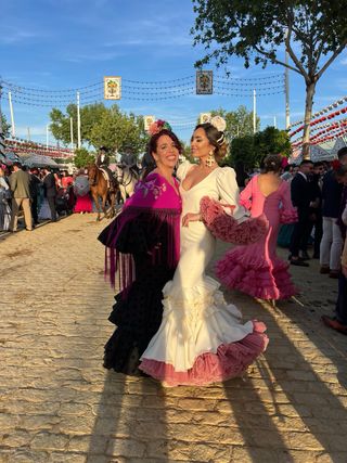 Vestido Flamenca Beige y Rosa