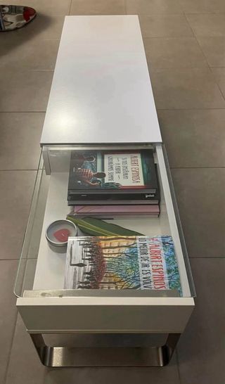 Mesa centro Ikea blanca y cristal