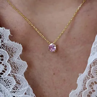 Collar oro con chatón circonita rosa
