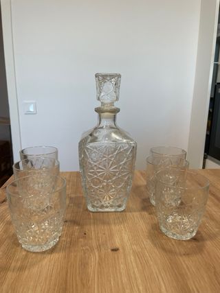 Juego Decantador y 6 Vasos Whisky Cristal