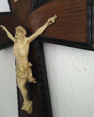 Antiguo Crucifijo Madera y Cristo Pasta