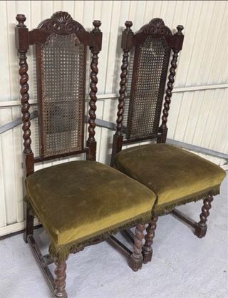 Juego de 2 sillas antiguas con asiento de terciope