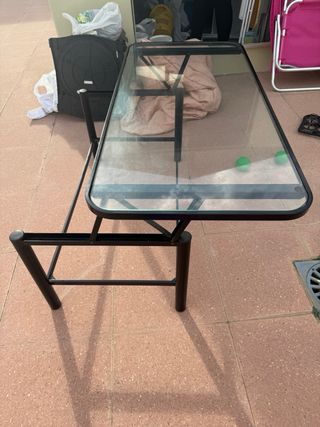 Mesa de centro cristal y metal