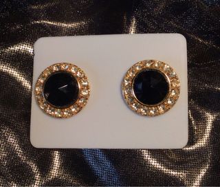 Pendientes clip vintage negros y dorados
