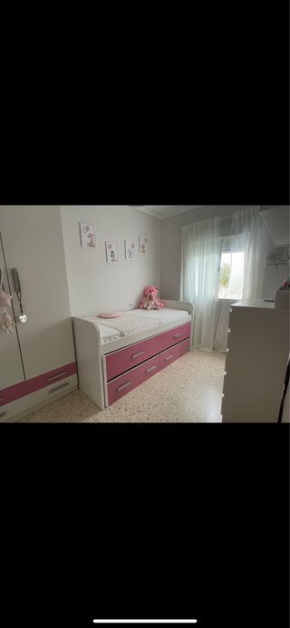 Cama infantil con cajones, armario y escritorio