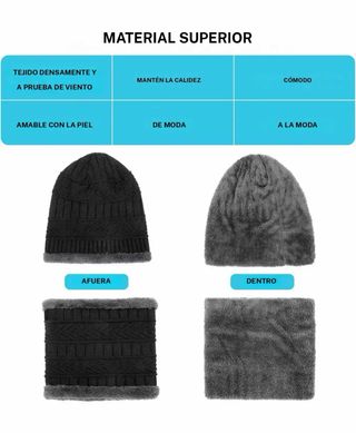 Set 3 Piezas Gorro Bufanda Guantes Invierno