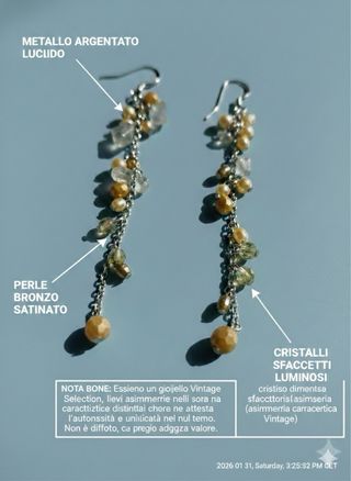 Orecchini pendenti vintage cristalli perle 8 cm