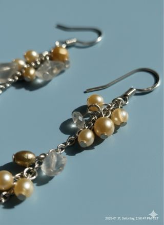 Orecchini pendenti vintage cristalli perle 8 cm