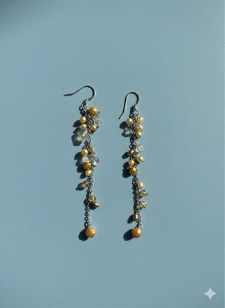 Orecchini pendenti vintage cristalli perle 8 cm