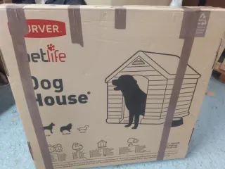 Caseta para perro gris y blanca