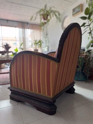 Sillón Individual Antiguo Madera y Tela