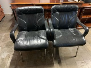 Sillón Oficina Cuero Negro 2 sillones