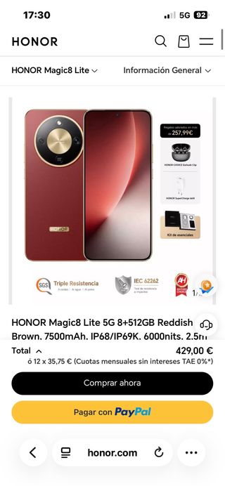 Honor Magic 8 Lite 512GB Precintado* Nuevo