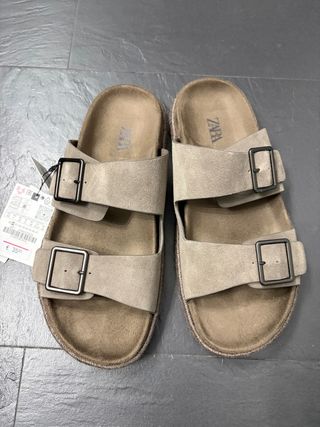 Sandalias ZARA Piel Talla 40 Gris topo