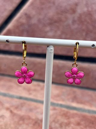 Pendientes flor rosa y dorado