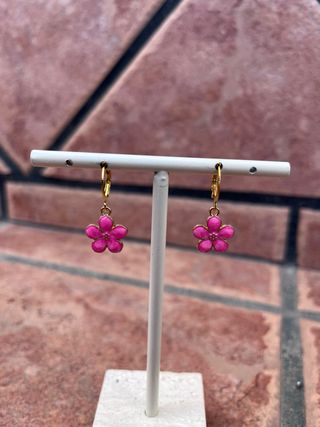 Pendientes flor rosa y dorado
