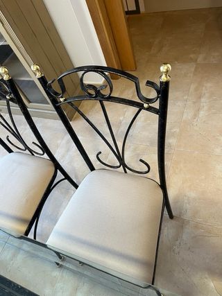 Mesa forja cristal y 6 sillas