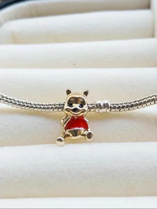 2 Pingentes/Contas Ursinho Dourado Vermelho