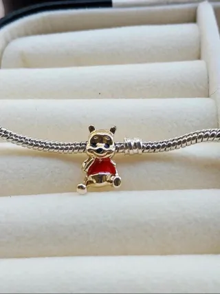 2 Pingentes/Contas Ursinho Dourado Vermelho