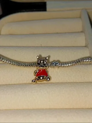 2 Pingentes/Contas Ursinho Dourado Vermelho