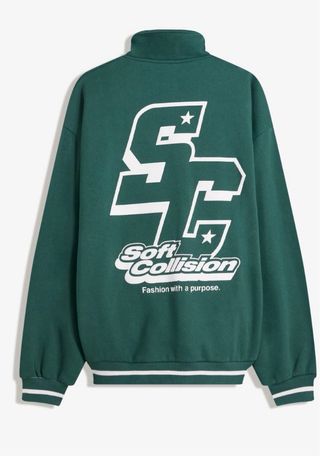 Sudadera Bershka verde cremallera alta - Talla M