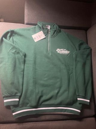 Sudadera Bershka verde cremallera alta - Talla M
