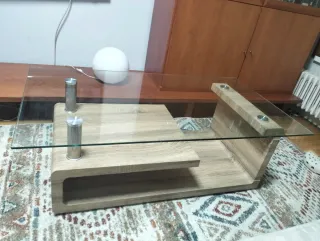 Mesa centro madera y cristal 120x65