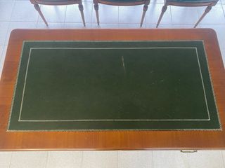 Mesa escritorio antigua madera y cuero