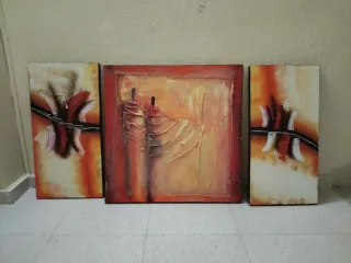Set de 3 Cuadros Abstractos Naranja y Rojo