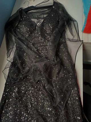 Vestido largo negro lentejuelas