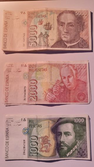 Billetes Pesetas 5000, 2000 y 1000