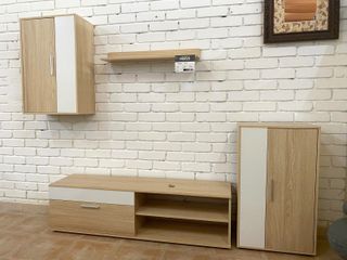 Mueble TV 4 piezas madera y blanco - Ideal Salón