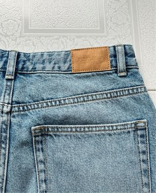 Calça de ganga azul perna larga