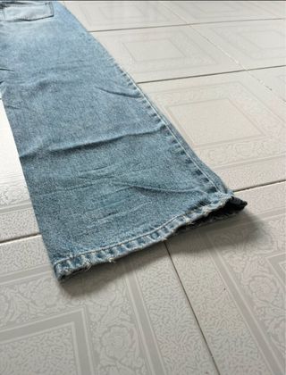 Calça de ganga azul perna larga