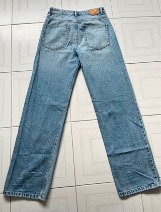 Calça de ganga azul perna larga