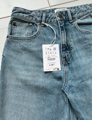 Calça de ganga azul perna larga