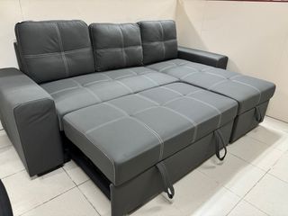 Sofá cama chaise longue gris con arcón