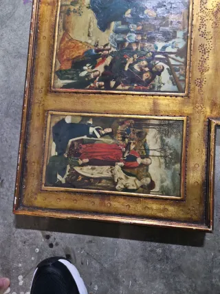 Cuadro religioso antiguo marco dorado