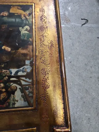 Cuadro religioso antiguo marco dorado