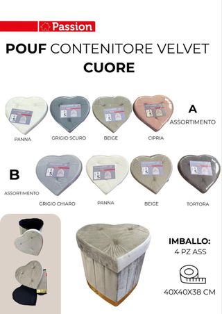 Pouf Contenitore Cuore Velvet Passion